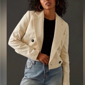 Maeve Anthropologie Cream Double-Breasted Blazer XS